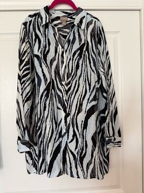 Chico's Black & White Zebra-Stripe Button Front Blouse